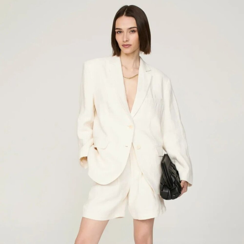 Anine Bing Quinn Oversized Linen Eggshell Blazer XL
